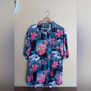 Tropical Floral Men's Shirt - Black and Pink